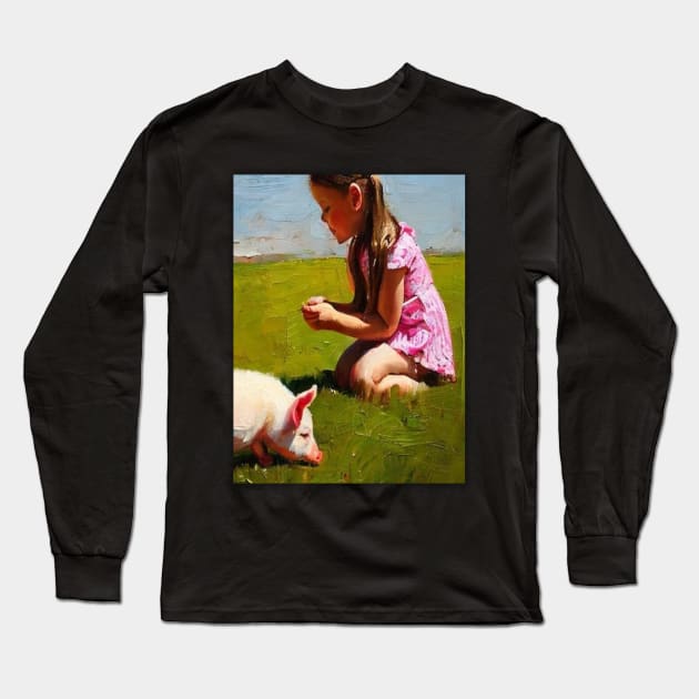 baby and pig graphic Long Sleeve T-Shirt by KatelynnCold Brew